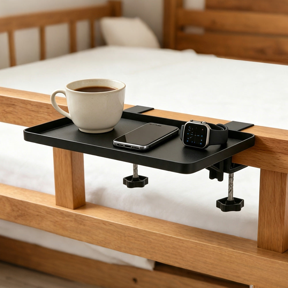 No Drill Foldable Metal Bedside Shelf with Cable Hole and 2 Hooks for Bed