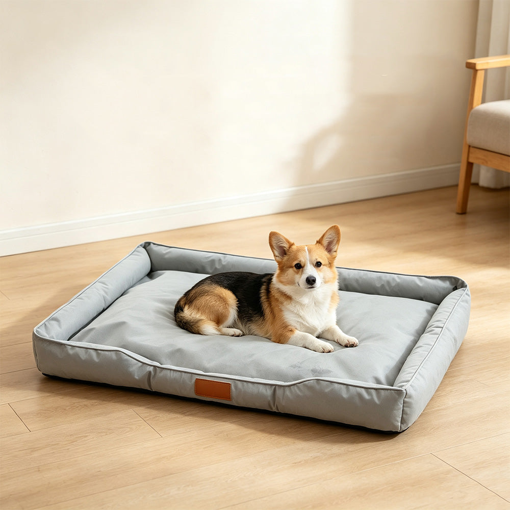 Square Raised Edge Oxford Fabric Sofa Pet Bed for Cats and Dogs-Grey