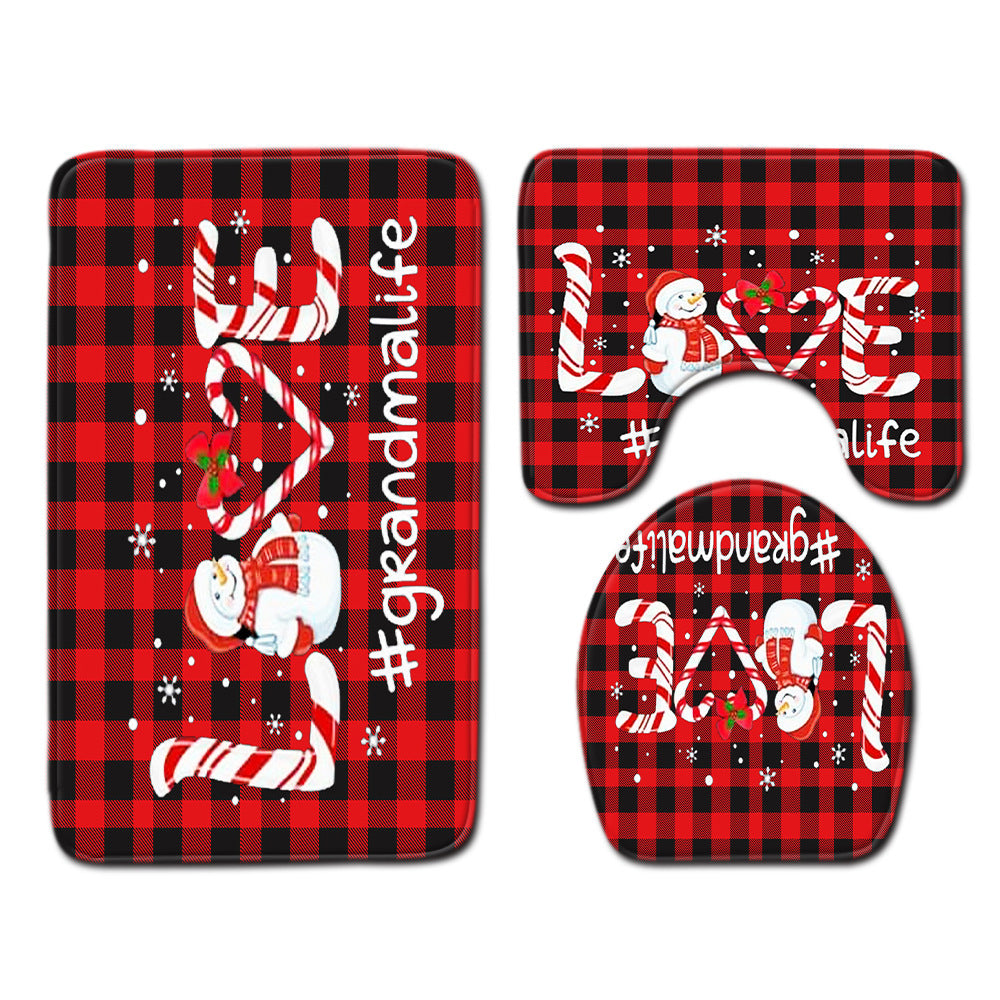 Christmas Non-Slip 3 PCs Bath Rugs Sets Toilet Lid Cover Toilet Mat Bathroom Decor