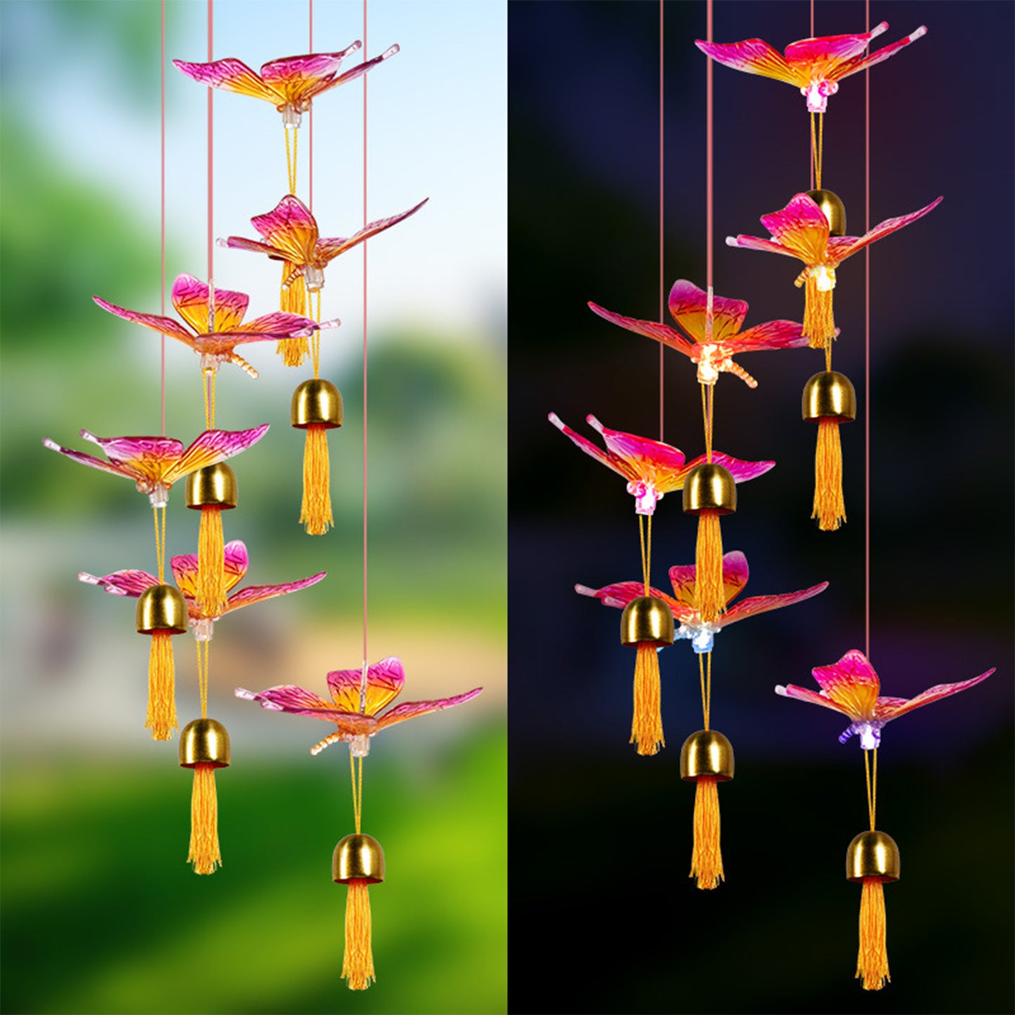 Butterfly Hummingbird Wind Chimes Pendant Bell Solar Wind Chime Lights
