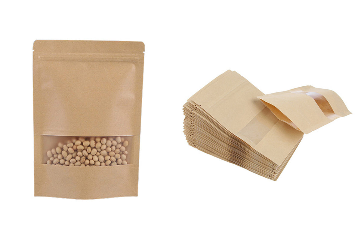 100Pcs 9x14cm Resealable Kraft Paper with Visible Window
