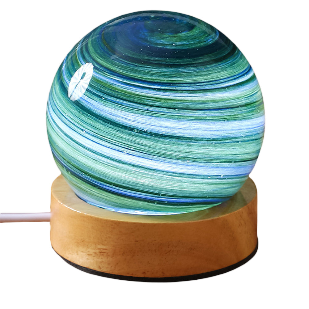 Planet Night Light with Wooden Base Crystal Ball 3 Color Dimmable LED