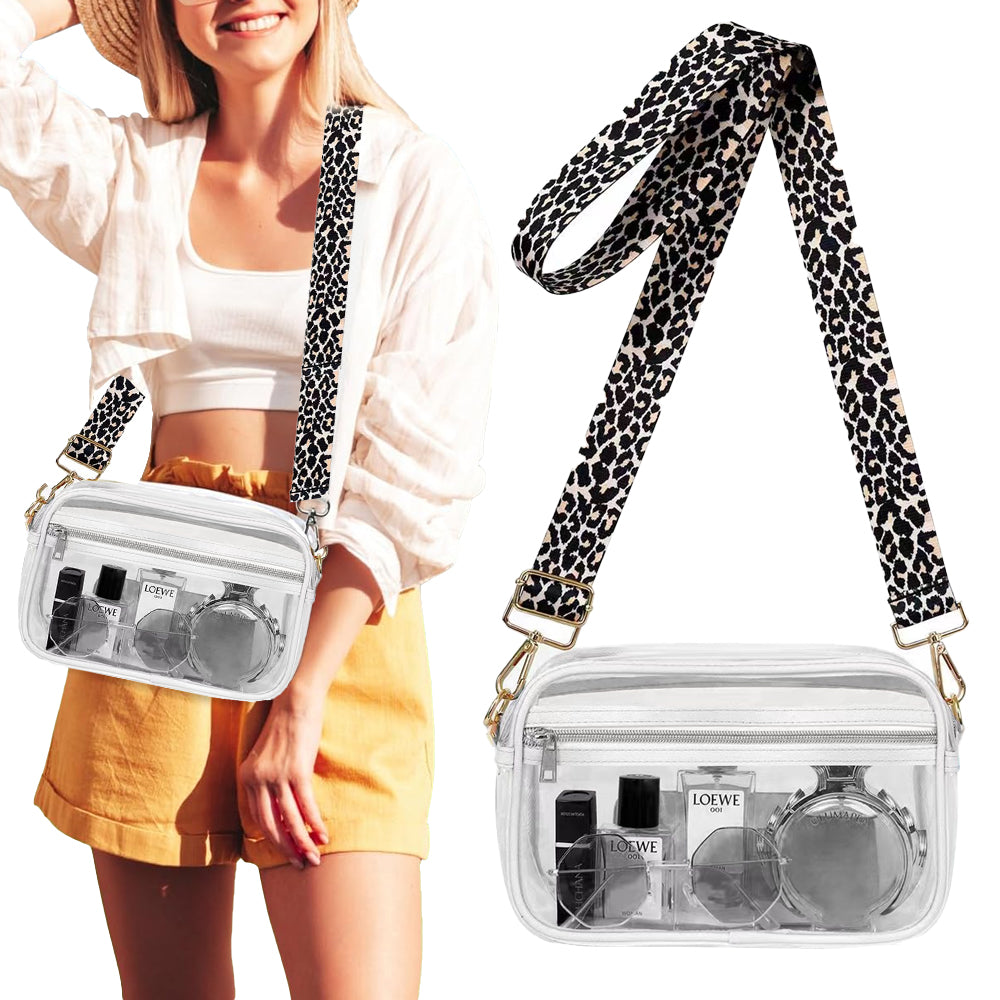 Clear Crossbody Bag Stadium Approved Clear Purse with Leopard Print Shoulder Strap