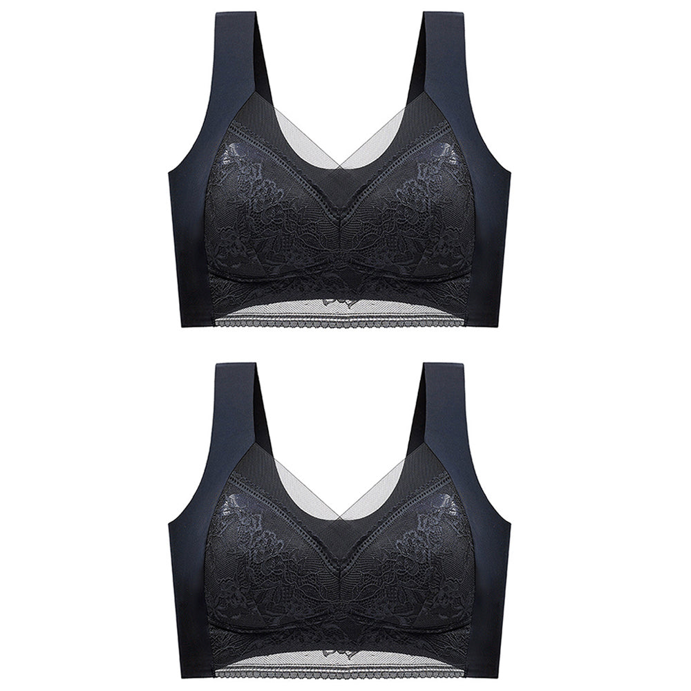 2Pcs Full Cup Lace Push-Up Seamless Bra