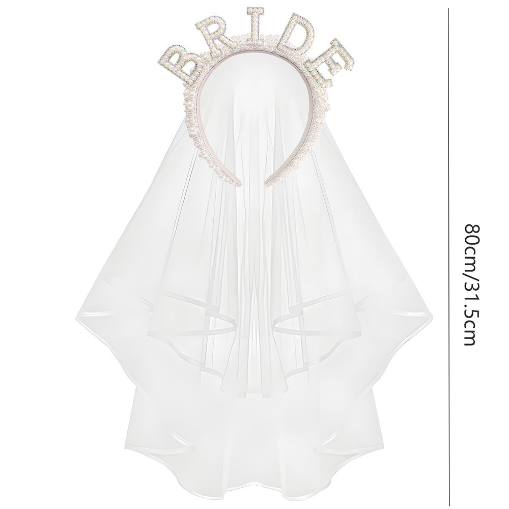 Bride Accessory Set with Veil Sash and Headband for Bachelorette Party Bridal Shower