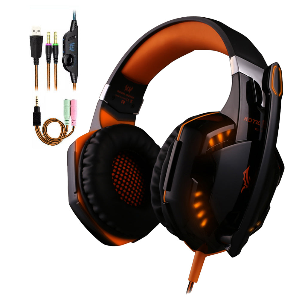 3.5mm Gaming Headset MIC LED Headphones Surround with Splitter  for PC Mac Laptop