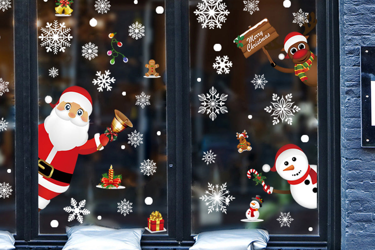 6Pcs Christmas Window Clings Window Stickers Decals with Santa Claus and Snowman