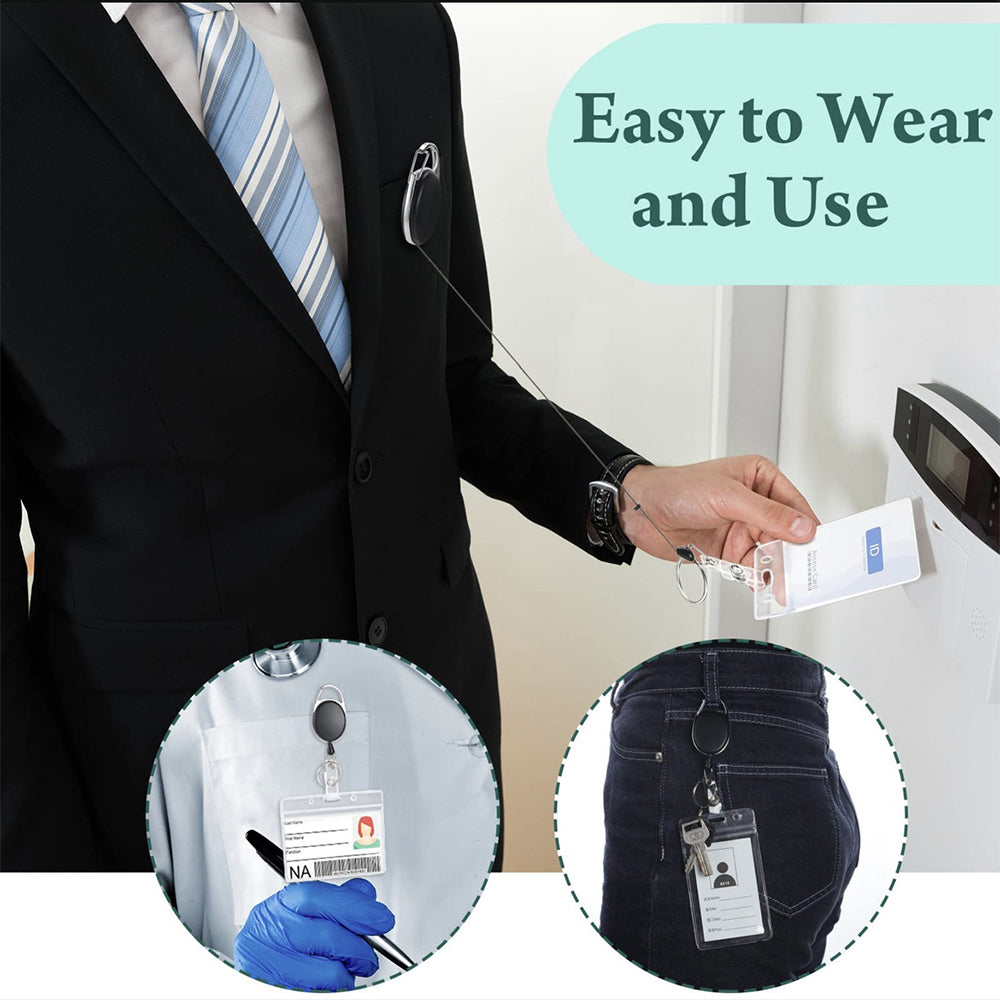 2Pcs Retractable Lanyard ID Card Holder Business Badges Security Pass Reel Key Chain