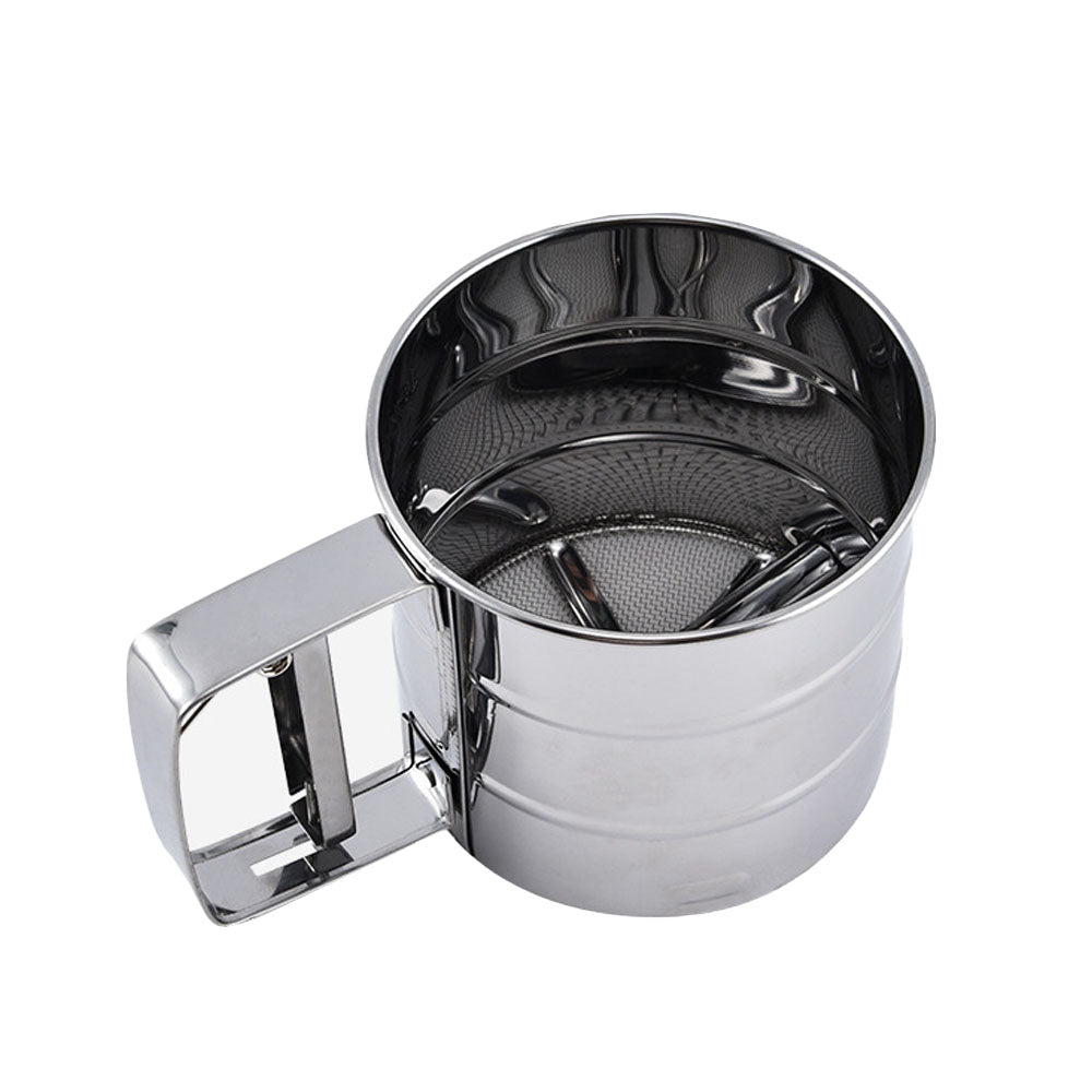 Stainless Steel Flour Sifter One Hand Press Crank Sifter for Powdered Sugar Shaker Duster
