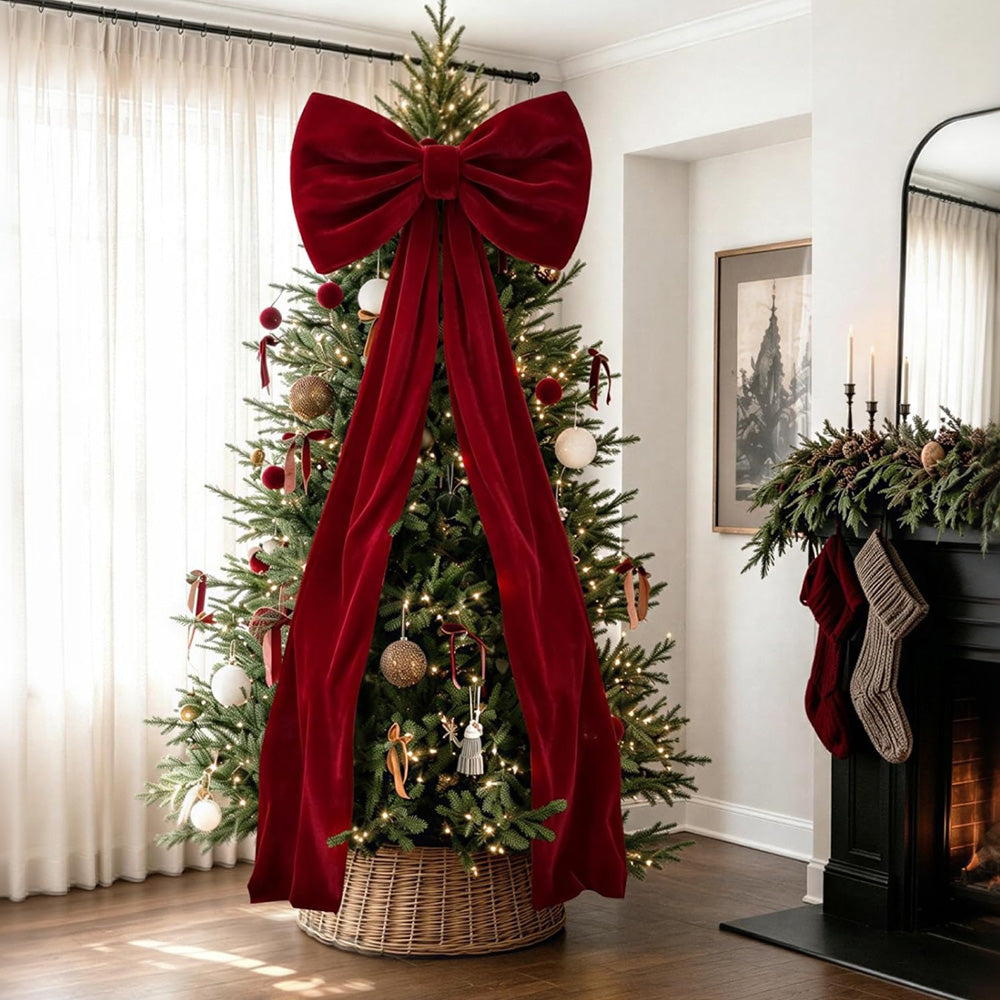 40x230cm Oversized Velvet Christmas Tree Bow with Long Streamers
