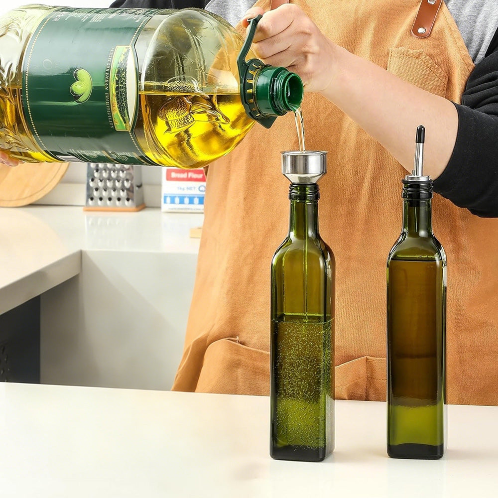 Glass Olive Oil Bottle Dispenser Oil And Vinegar Cruet With Pourers And Funnel