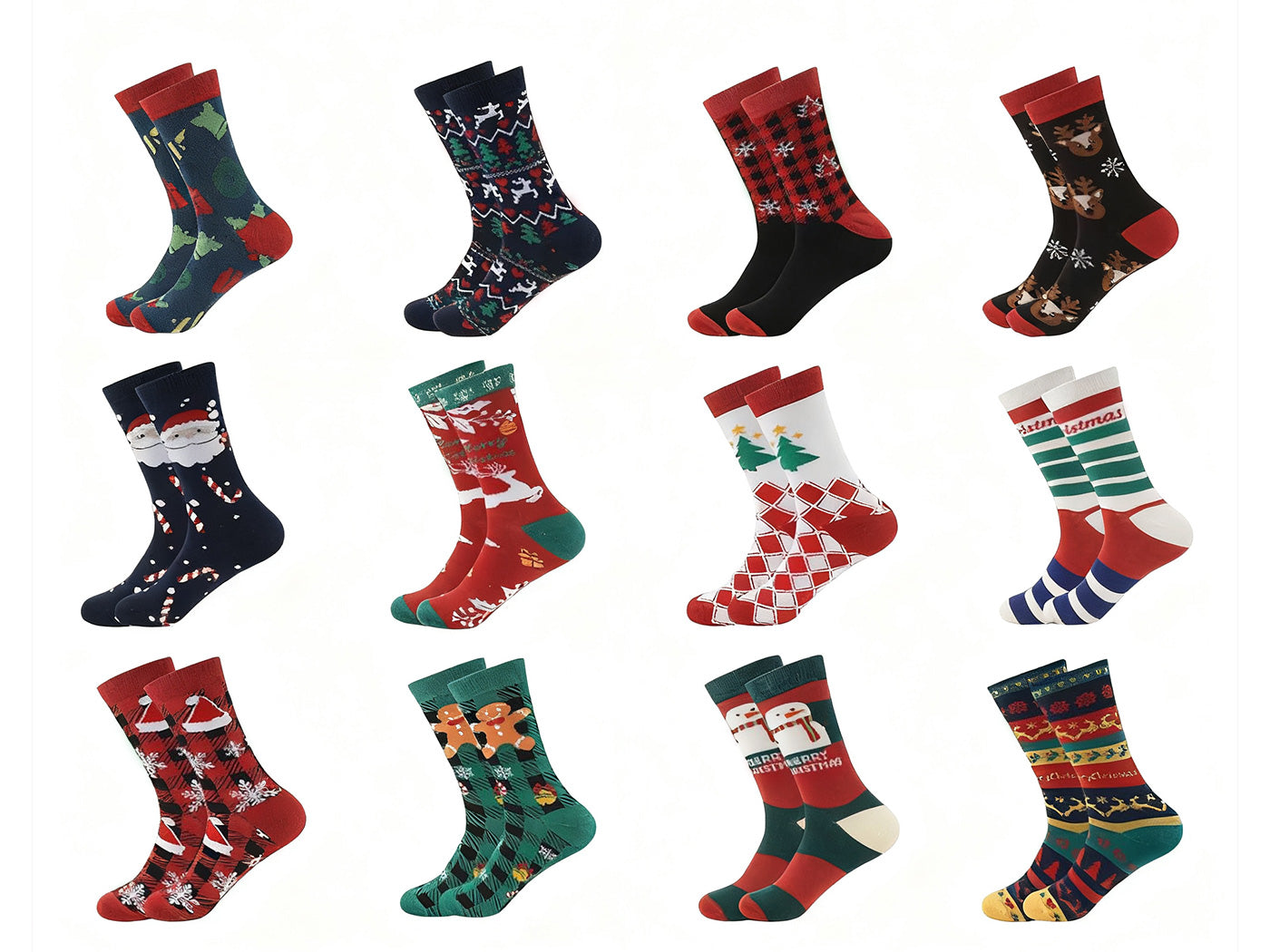 12 Pairs Christmas Sock Advent Calendar Blind Box 24 Days Countdown Calendar