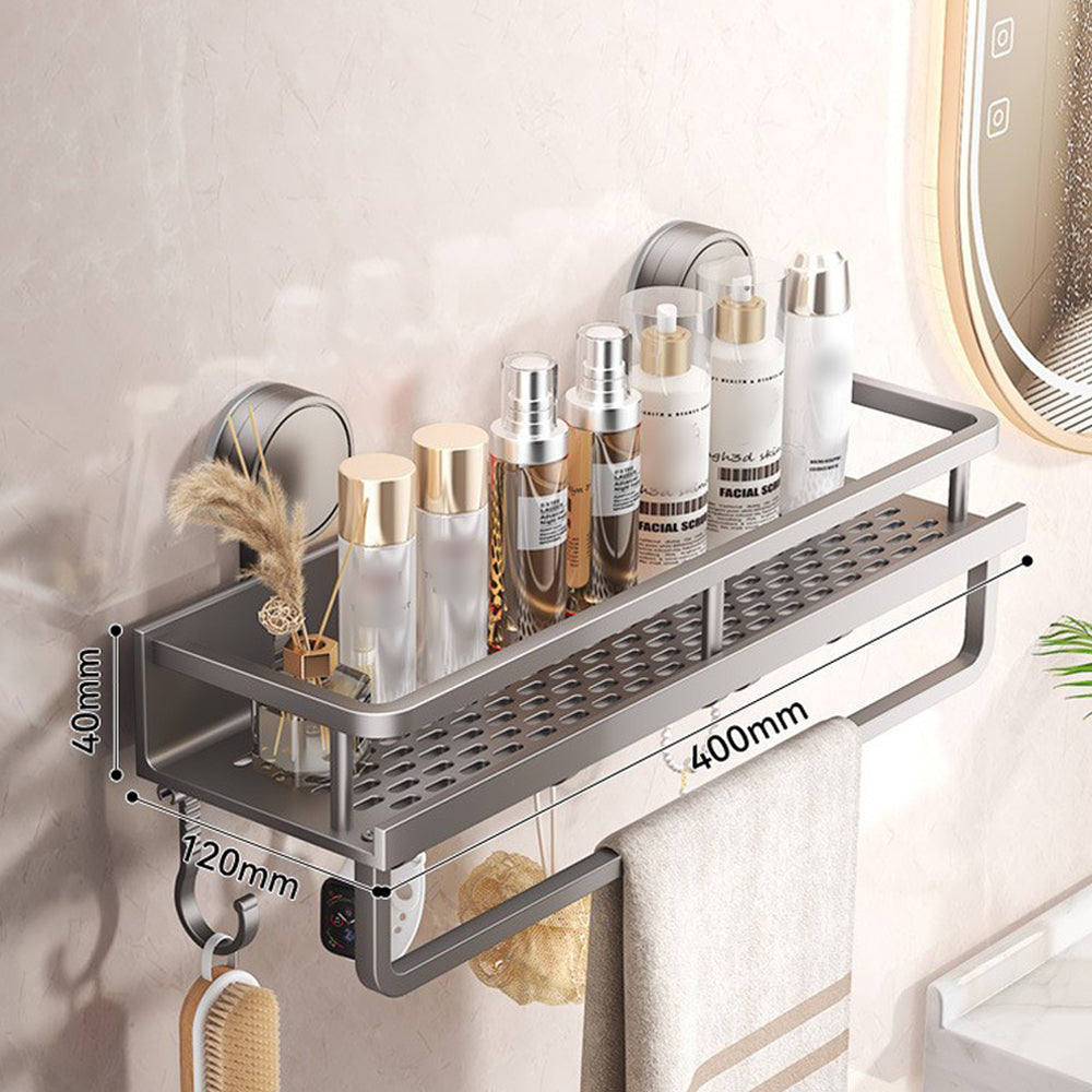 Aluminum Wall Rack Suction Cup Shower Caddy Bathroom Shelf Organiser Holder