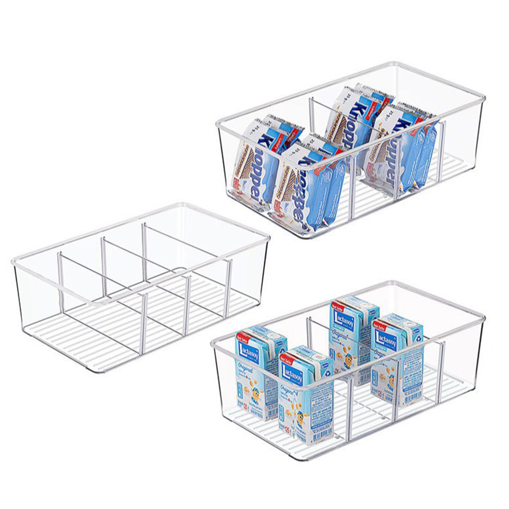 3Pcs Food Storage Organizer Bins Divided 4Parts Kitchen Pantry Fridge Organizers