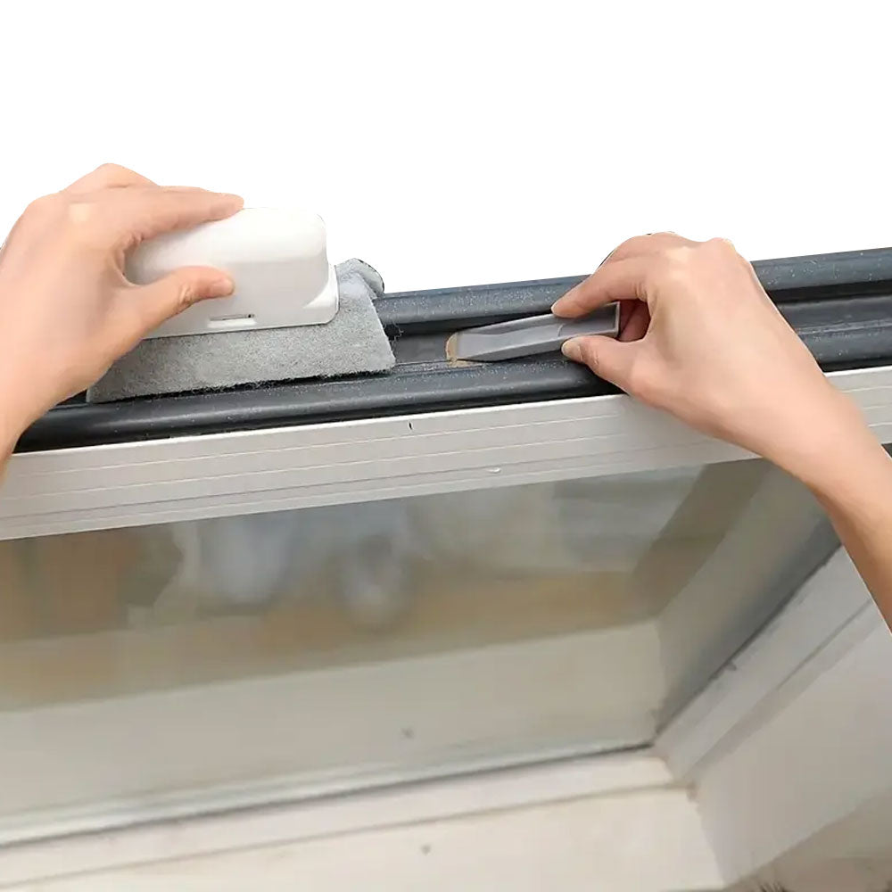 2Pcs Handheld Window Groove Door Rail Crevice Cleaning Brush with Replacement Cloth