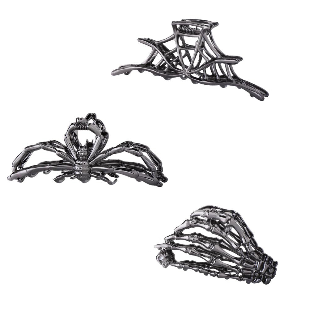 3 PCS Halloween Hair Claws Unique Bat Spider Skull Hair Clips for Women