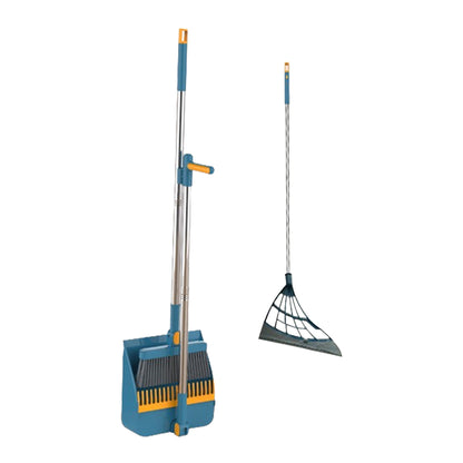 3Pcs Set of Plastic Broom with Foldable Standing Dustpan and Scraper Broom