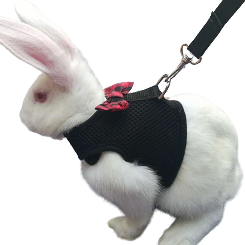 Rabbit Harness and Leash Set Adjustable Breathable Mesh Vest for Bunny Small Pets-Black