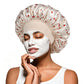 Satin Sleep Bonnet Hair Wrap for Women Adjustable Bow Print Silk Like Night Cap