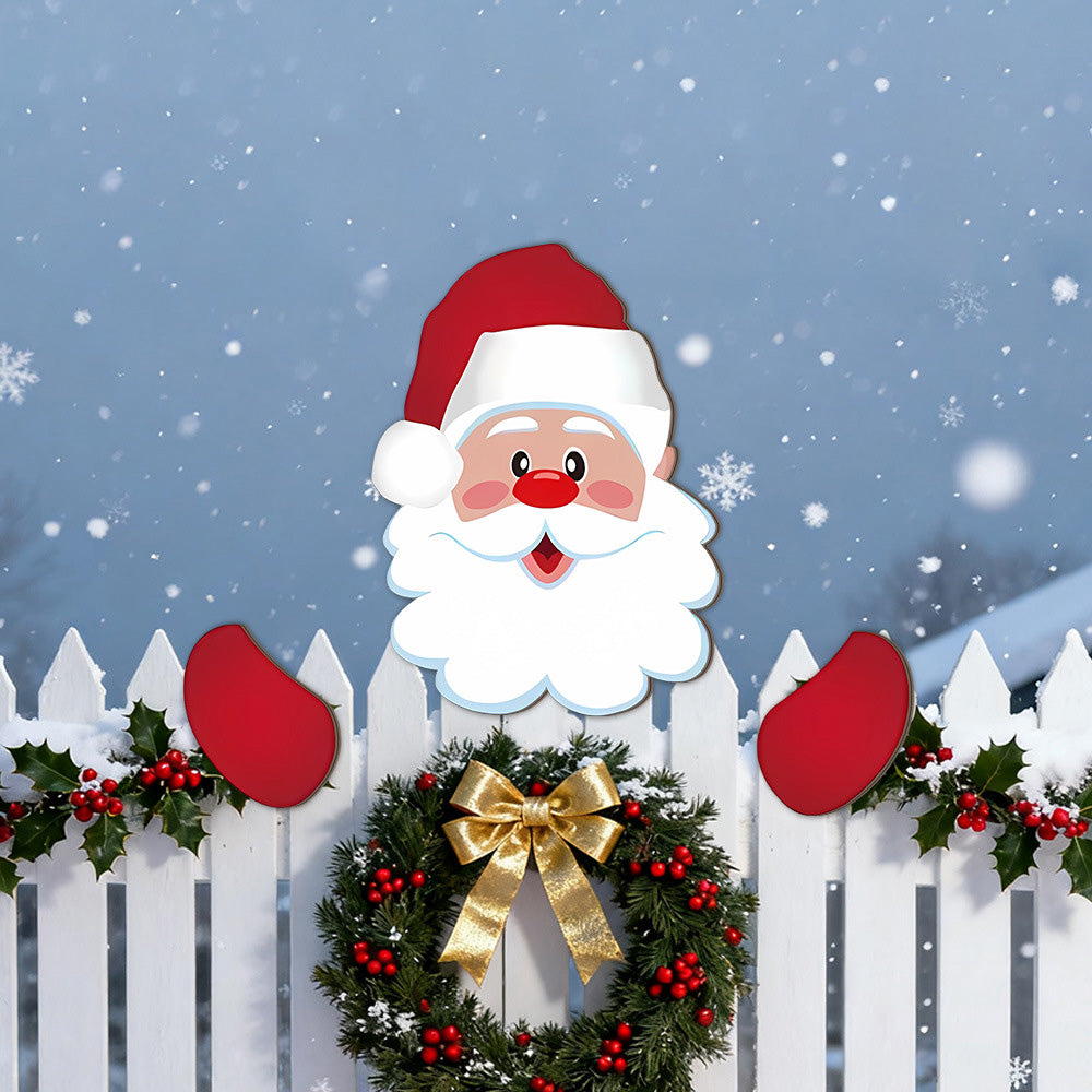 3 Pcs Christmas Fence Peeker Santa Reindeer Penguin Yard Decor