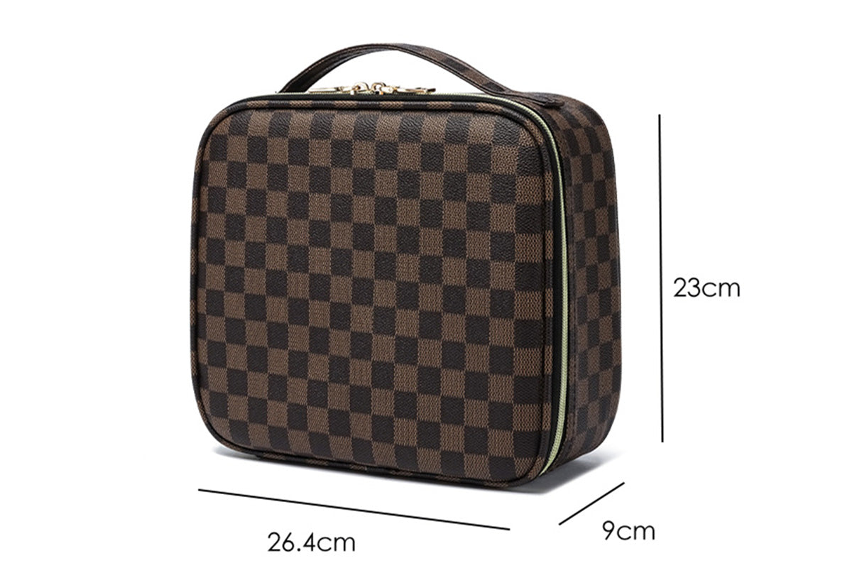 Checkered Makeup Bag Travel Cosmetic Bags Adjustable Partition Toiletry Organizer