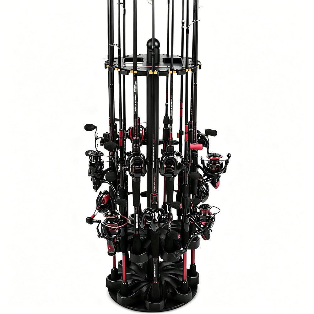 Rotating Fishing Rod Holder with Wheels Holds Up to 16 Poles Fishing Rod Rack for Home Tackle Shop