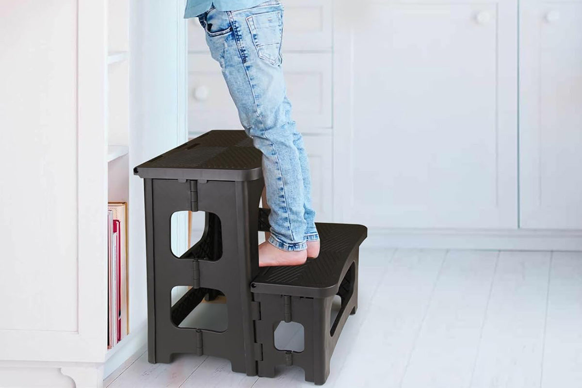 Folding 2 Step Stool Non Slip Portable Footstool Dual Heights Holds 300g