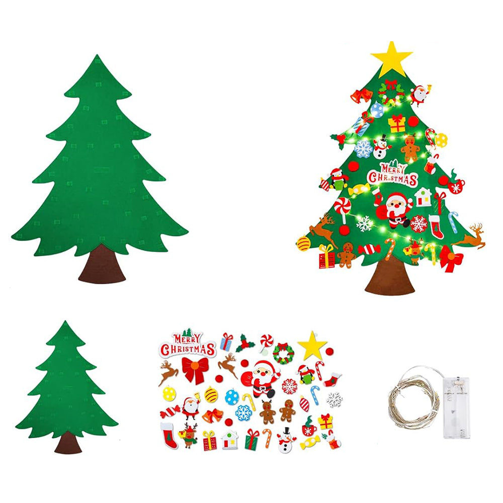 Felt Christmas Tree Set DIY Felt 41 Ornaments and LED String Lights