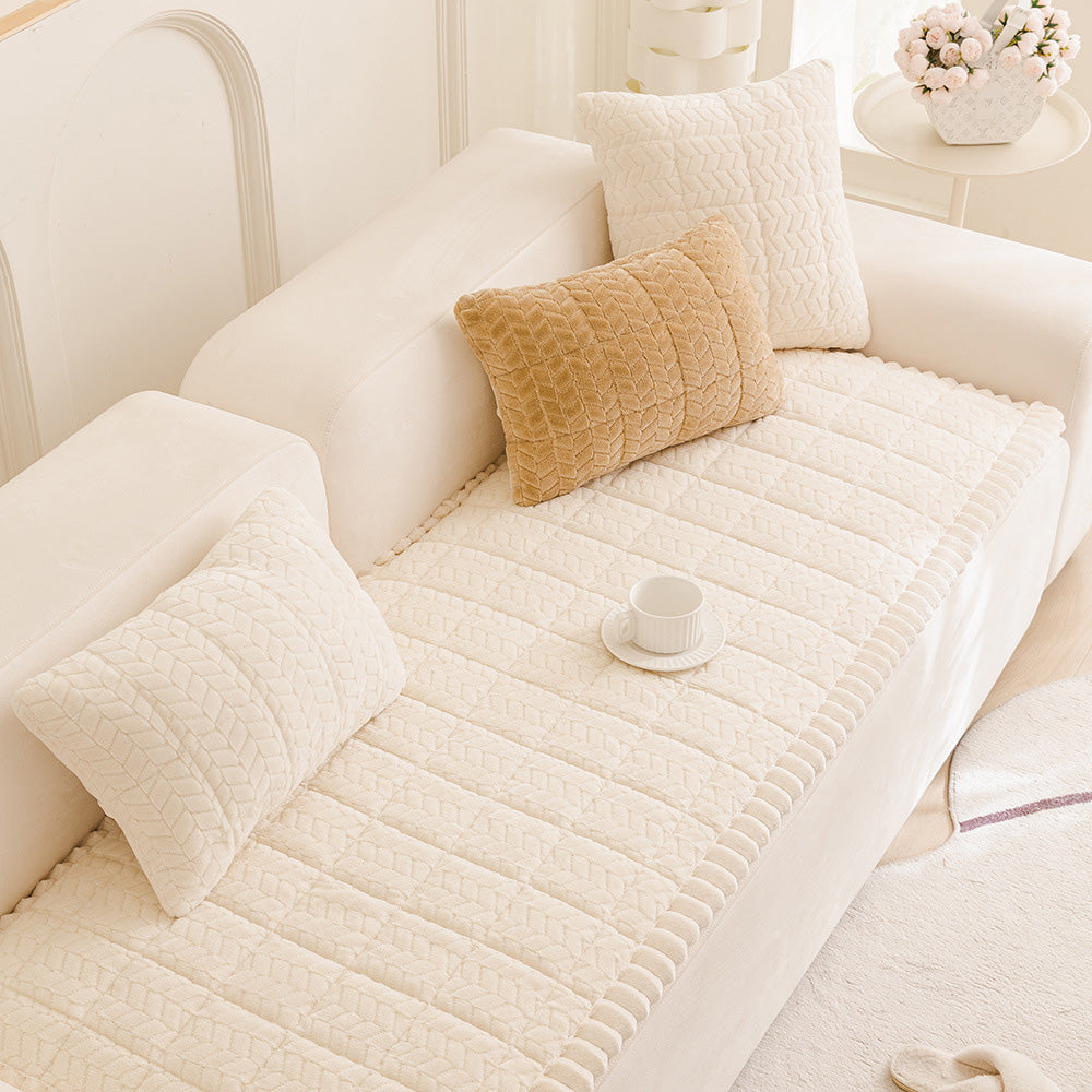Thick Plush Pet Sofa Cover Non Slip Couch Protector Corduroy Mat-White