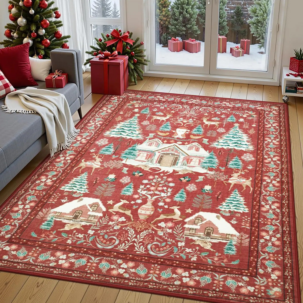 Vintage Christmas Crystal Velvet Area Rug Living Room Floor Mat-Style 1