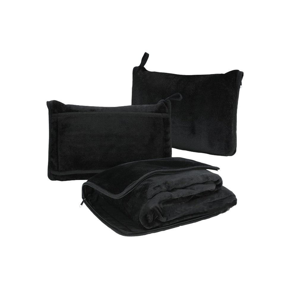 2-in-1 Travel Blanket and Pillow with Hand Luggage Belt and Backpack Clip