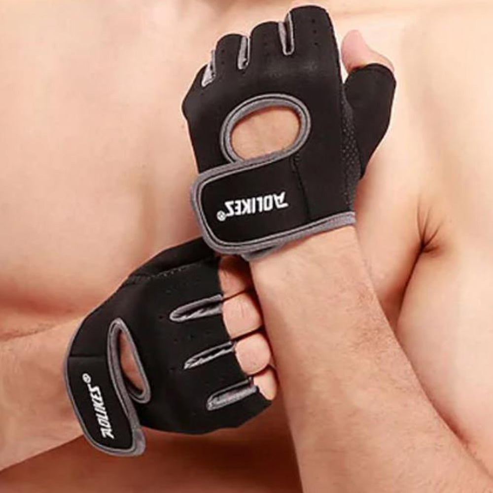 Gym Gloves Half Finger Sports Training Fitness Exercise Cycling Weight Lifting Gloves for Men Women-Black