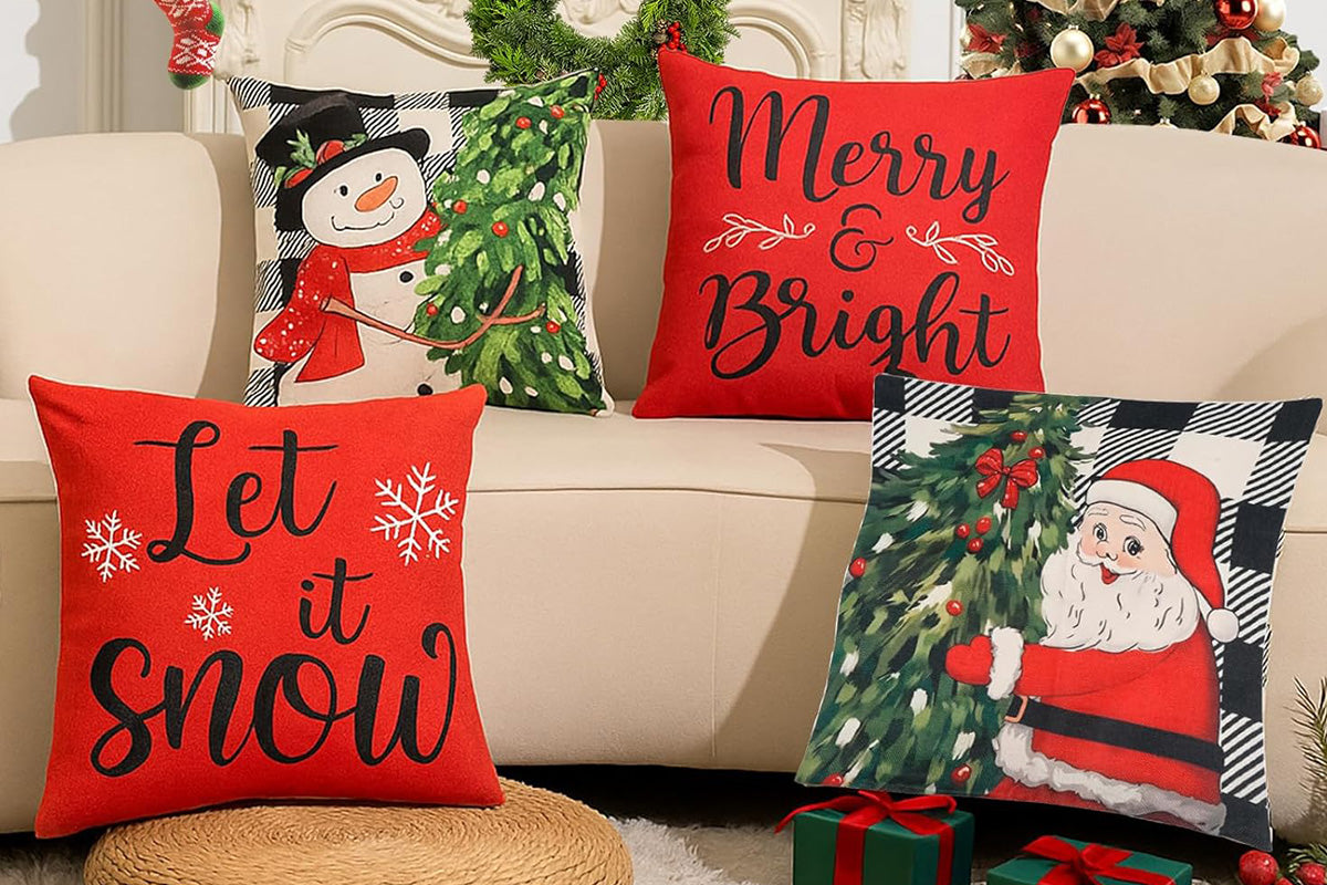 Set of 4 Christmas Pillow Covers Decorative Throw Pillow Covers for Sofa