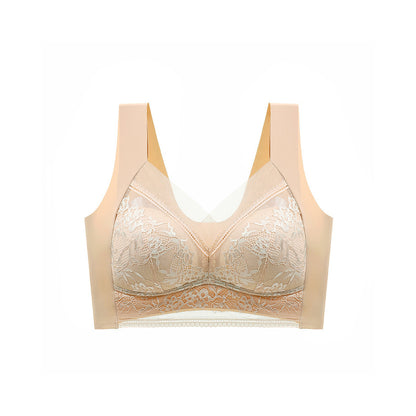 Women V Neck Floral Lace Seamless Bra