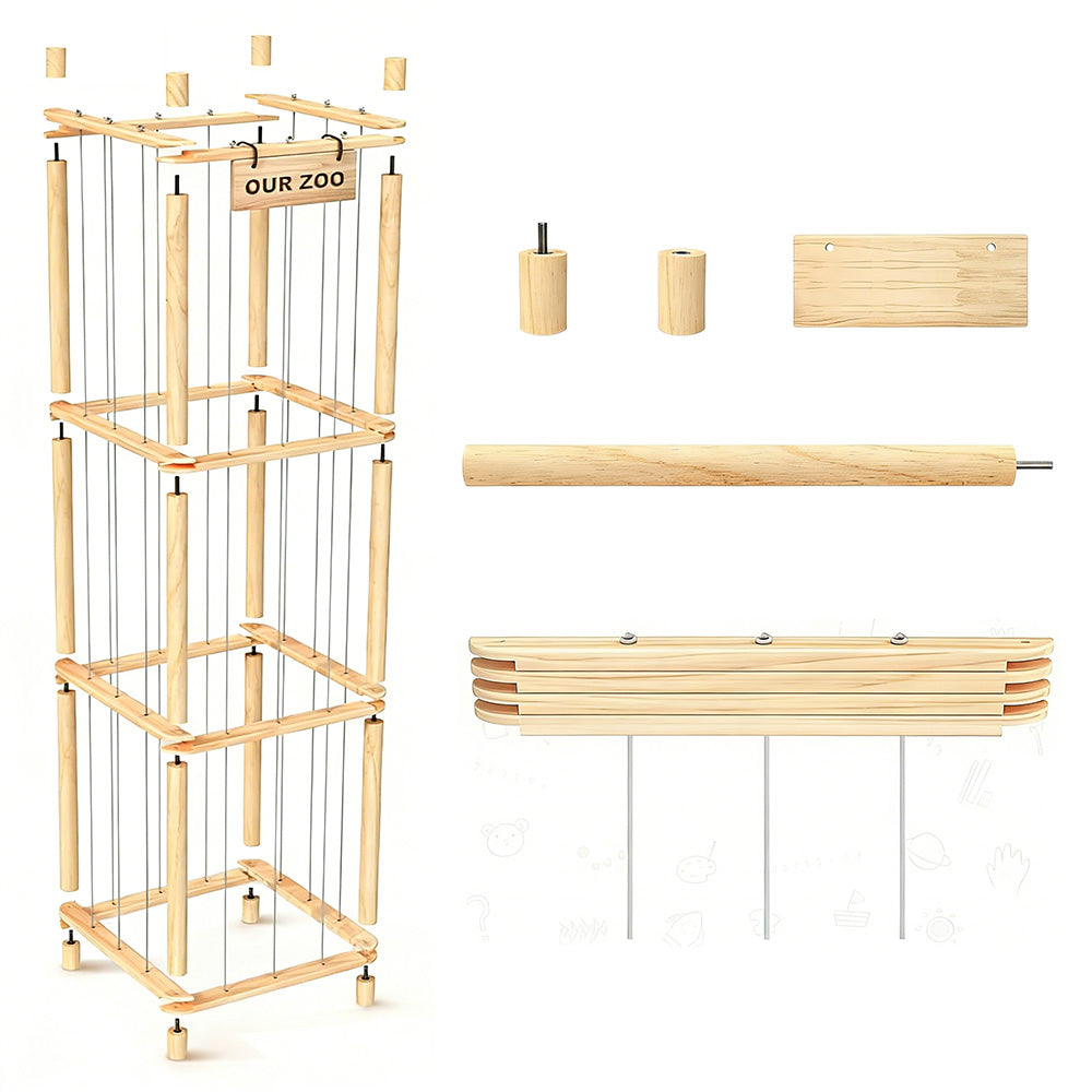 Stuffed Animal Storage Organizer Wooden Zoo Toy Holder for Playrooms Bedrooms
