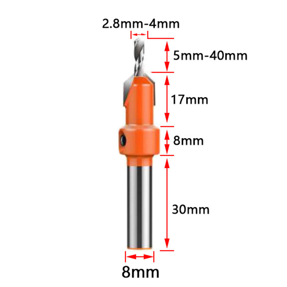 5 Piece 2.8 to 4.0mm Carbide Countersink Drill Bit Set for Woodworking