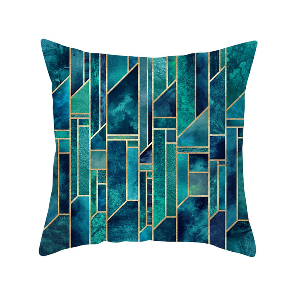 Set of 4 Geometric Green and Blue Square Cushion Covers Throw Pillow Cases for Home Decoration