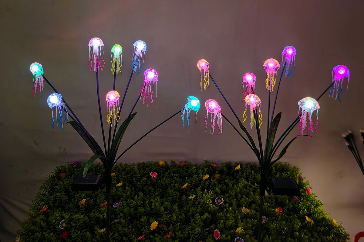 2pcs 6-Heads or 8 Heads Solar Jellyfish Stake Lights Outdoor Garden Path Decor Lights