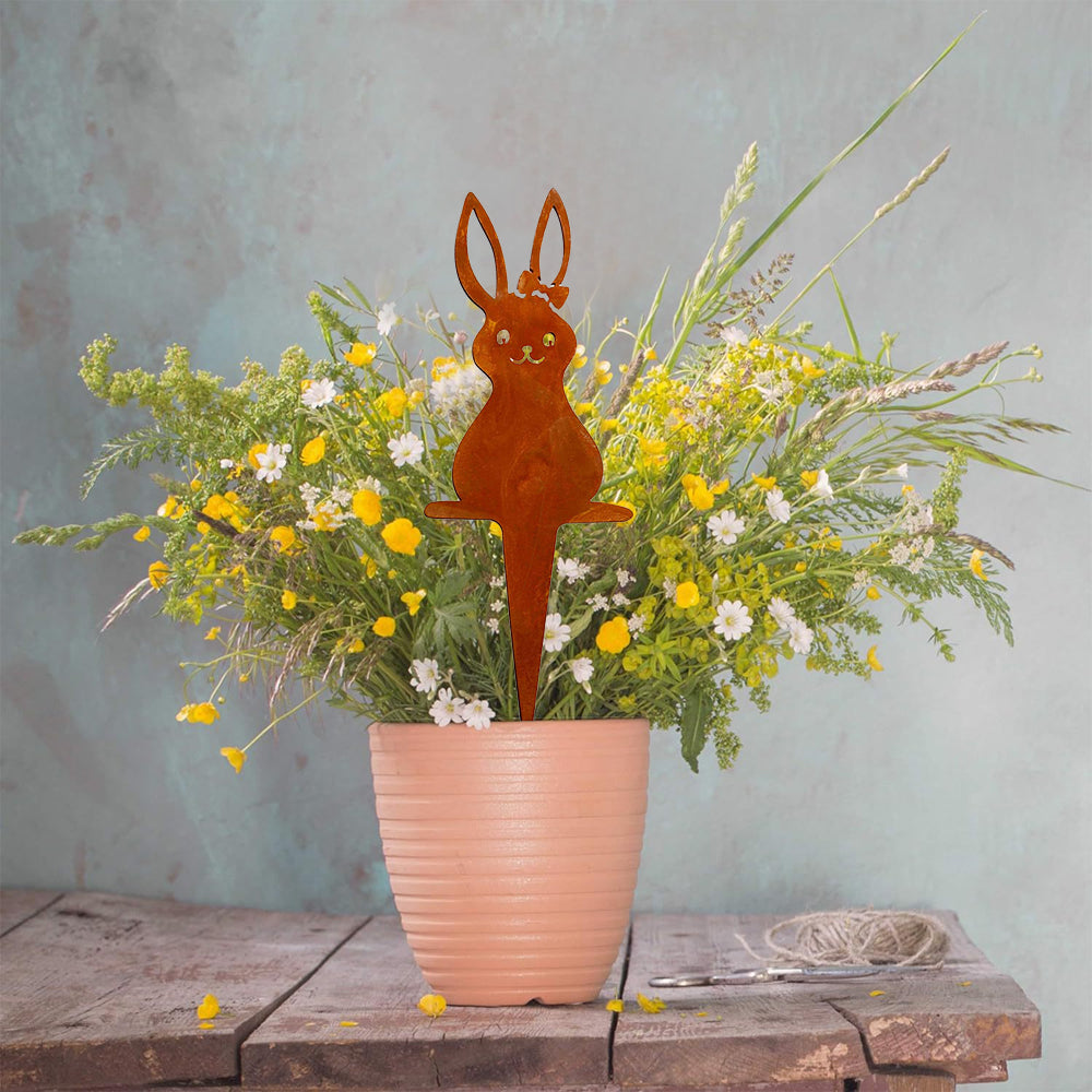 3Pcs Rust Easter Bunny Metal Garden Stake