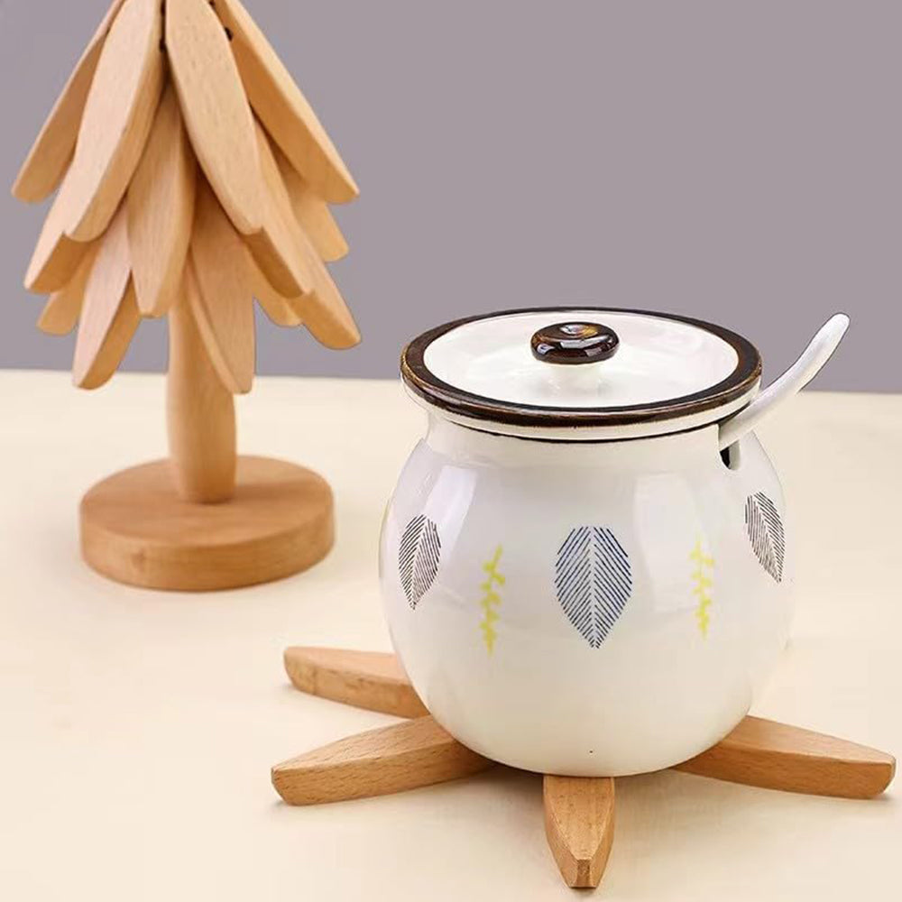 4Pcs Tree Art Design Coasters With A Stand Wooden Tree Shape Trivet Set for Hot Dishes