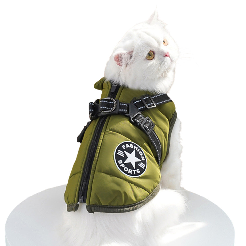 Dog Winter Jacket Padded Pet Clothes with Zipper Warm Vest Coat Comfortable Pet Vest-Green
