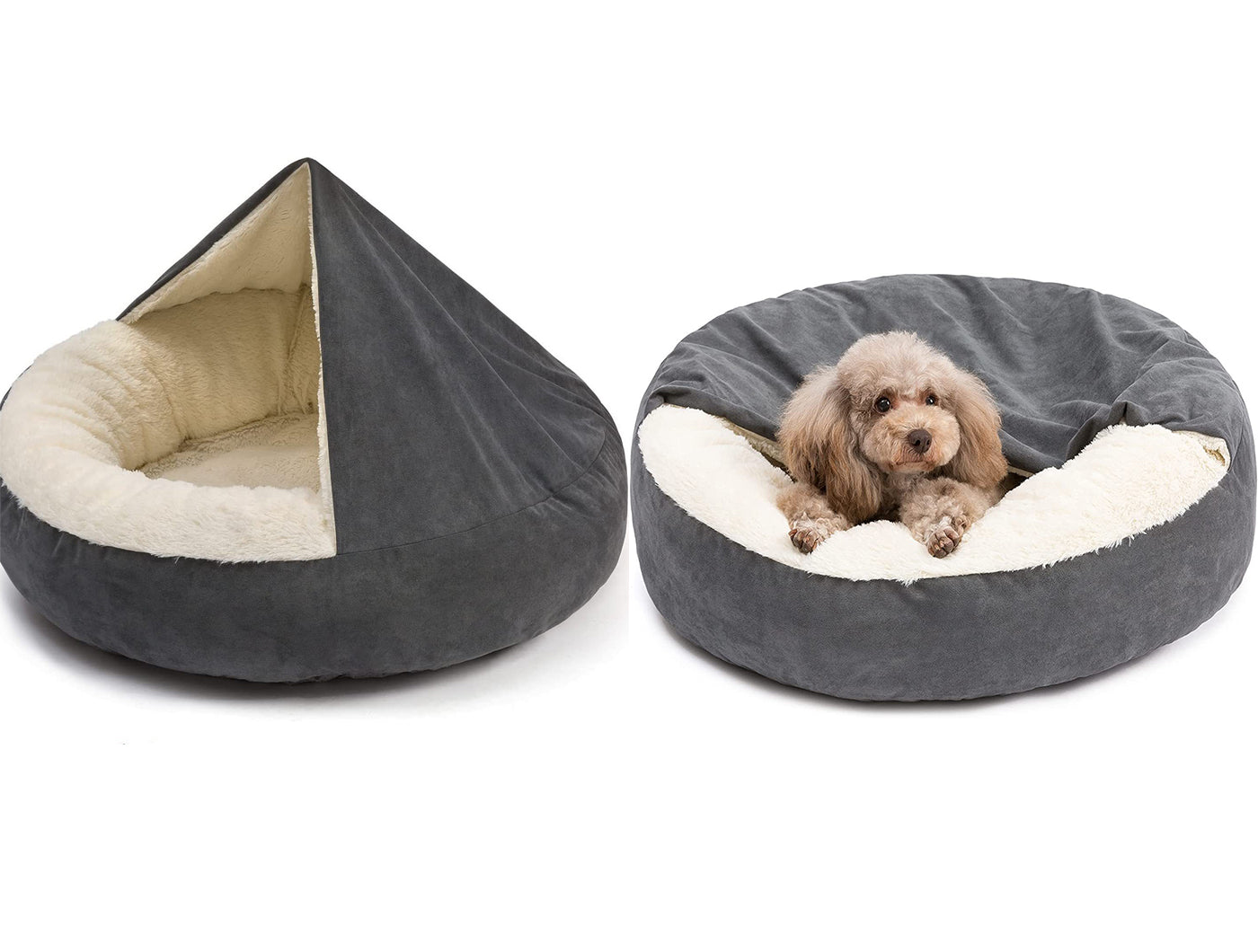 Small Dog Cat Bed with Hooded Blanket Cozy Dog Nest with Anti-Slip Bottom Machine Washable