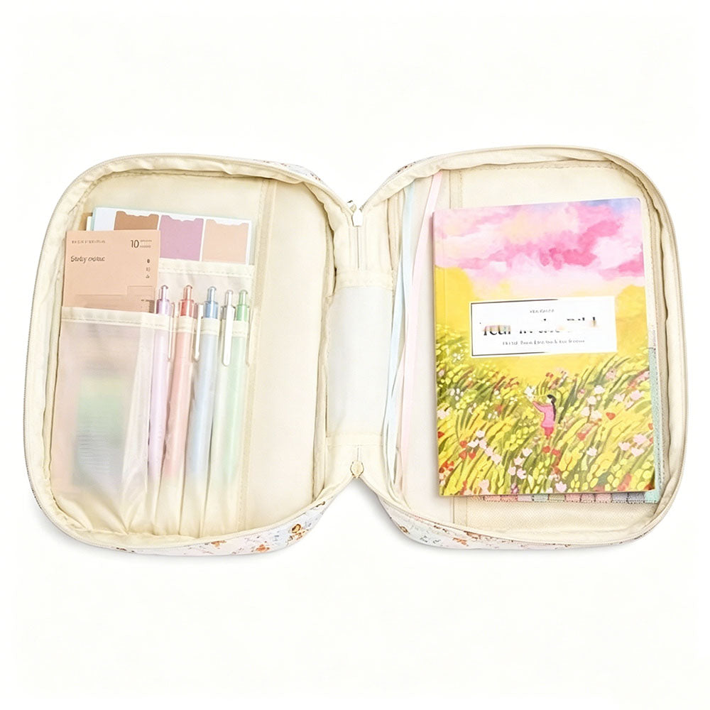 Quilted Book Cover Bag with Pen Loops Ribbon Bookmark Zipper