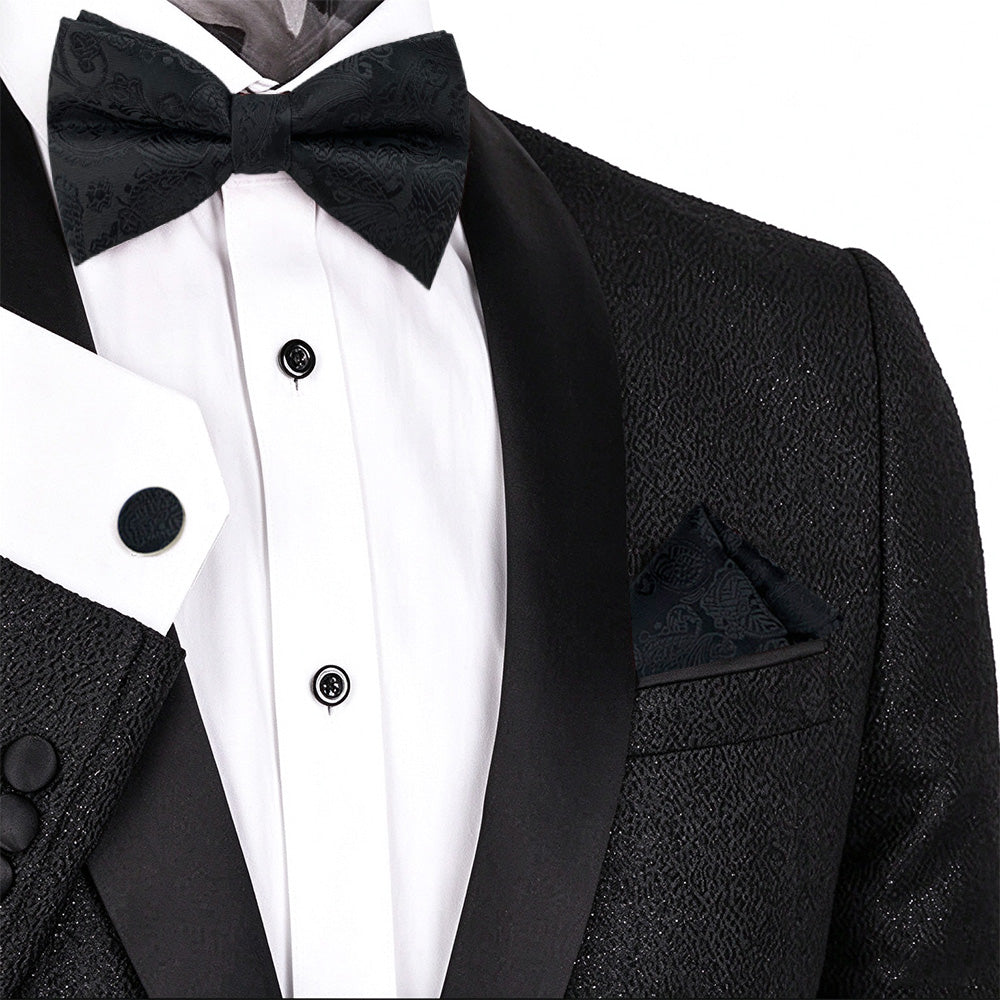 4 Piece Mens Jacquard Pre Tied Bow Tie Pocket Square and Cufflink Set
