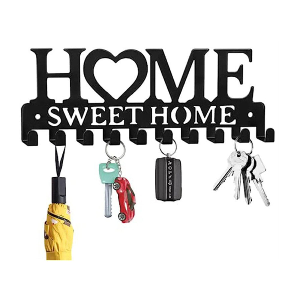 10 Hook Iron Wall Mounted Key Holder Door Back Hanging Storage Rack