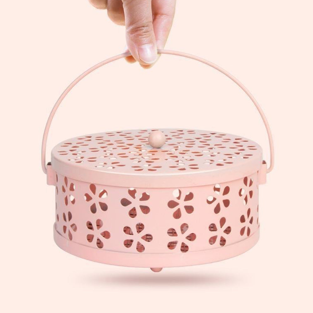 2X 14cm Metal Mosquito Coil and Incense Holder with Lid Floral Cutout Design