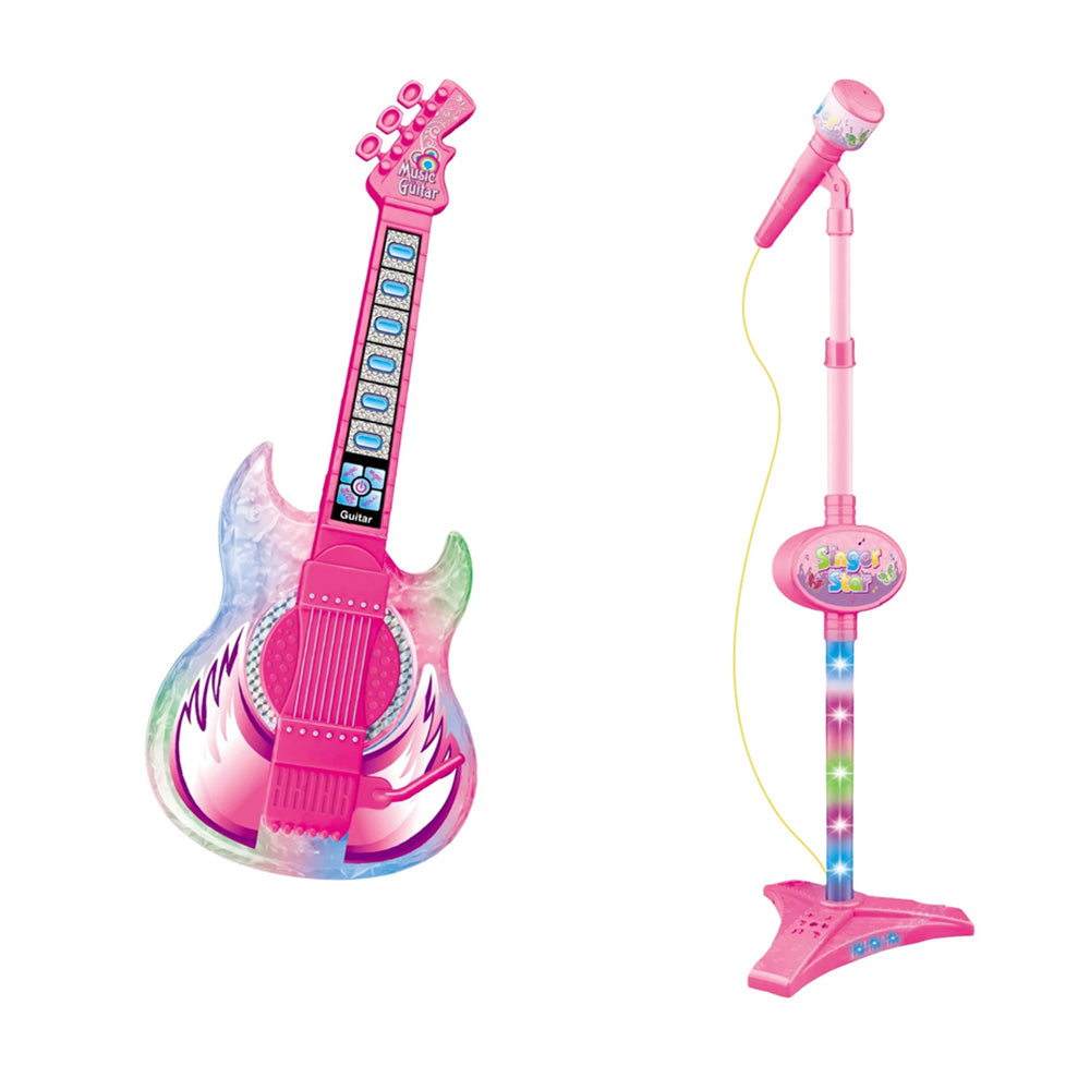 2 in 1 Guitar Microphone Toy with Color Lights for Ages 4 Plus