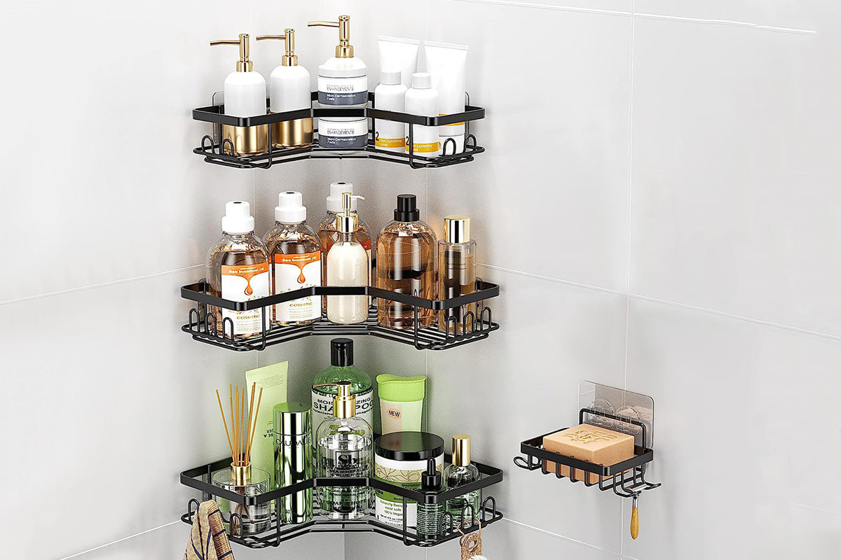 4Pcs Corner Shower Caddy with Soap Holder Carbon Steel Hold 18kg Shower Shelves