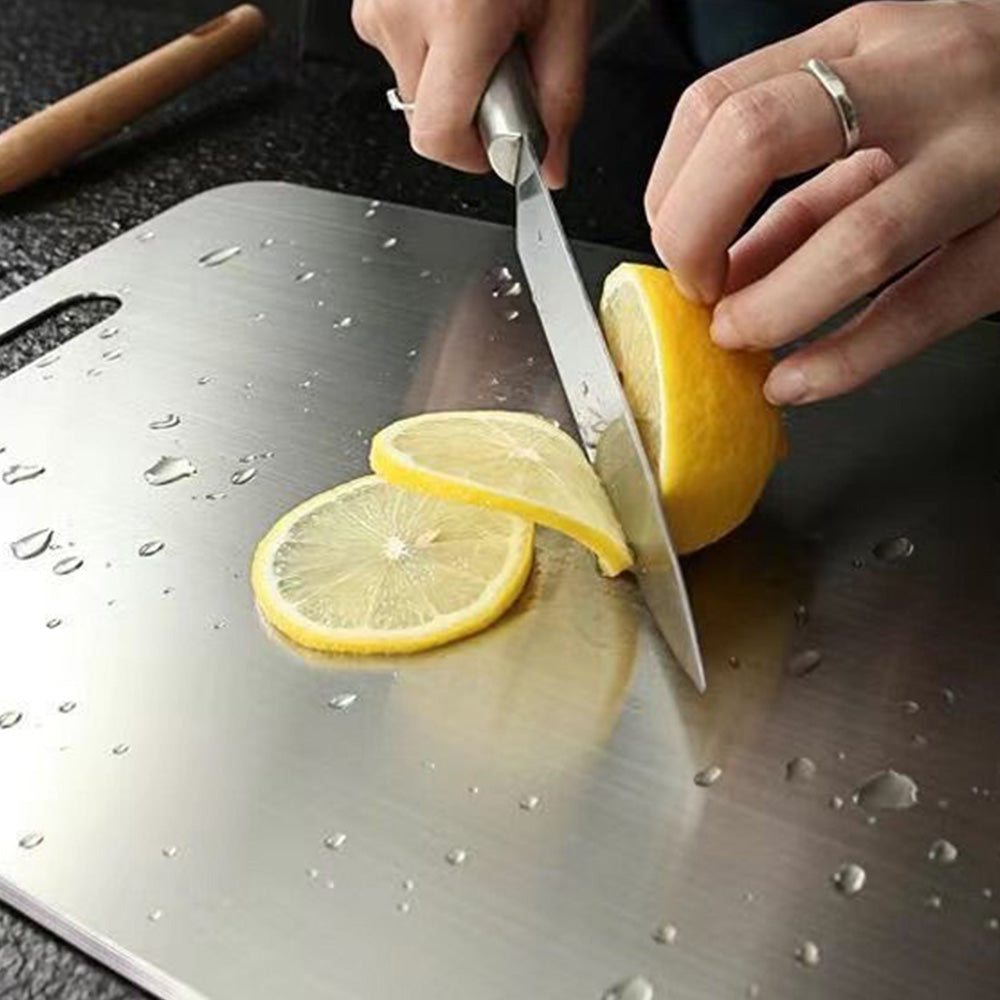 Dual Sided Stainless Steel Cutting Board with Hanging Hole for Home Restaurant