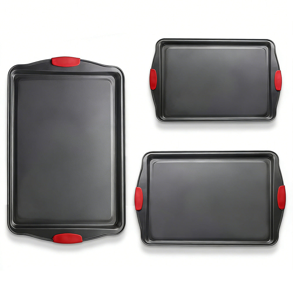 3Pcs Nonstick Kitchen Oven Baking Pans Set Premium Carbon Steel Bakeware for Oven Baking